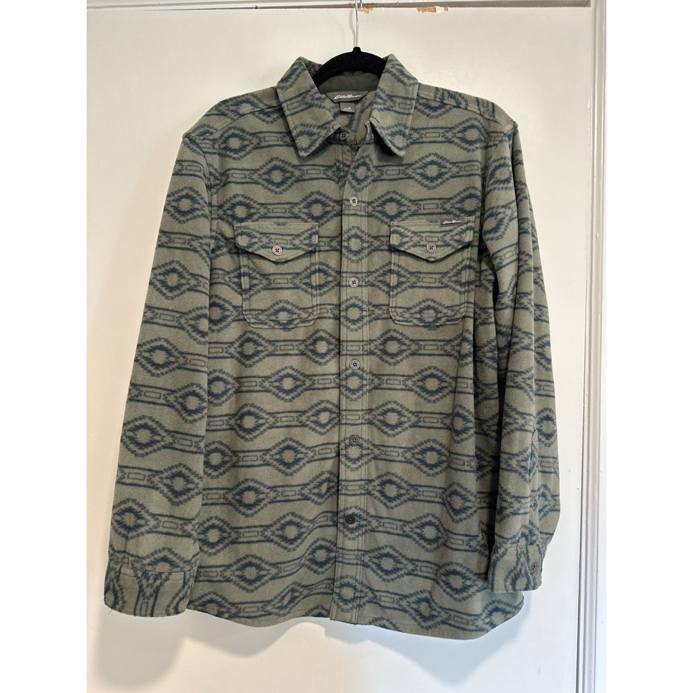 Eddie Bauer Mens Sz: M Fleece Aztec Southwestern Casual Button Up Shirt Green